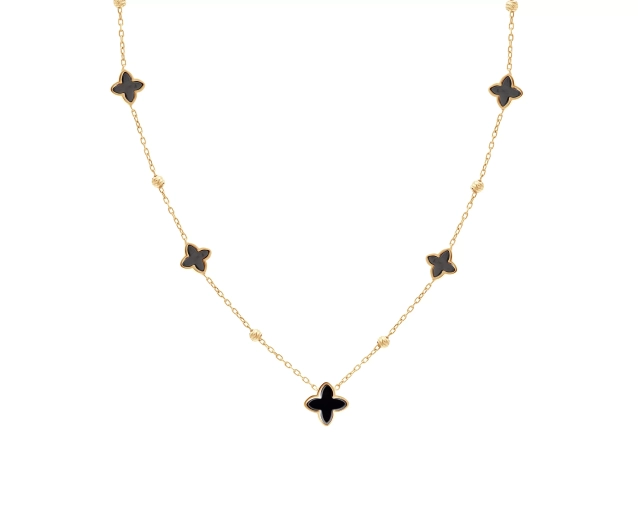 Naszyjnik srebrny pozłacany z czarnymi koniczynkami i kuleczkami