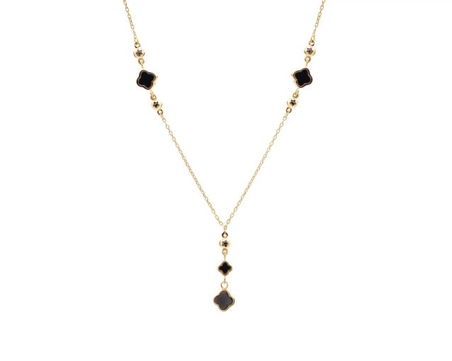 Naszyjnik srebrny pozłacany z czarnymi koniczynkami