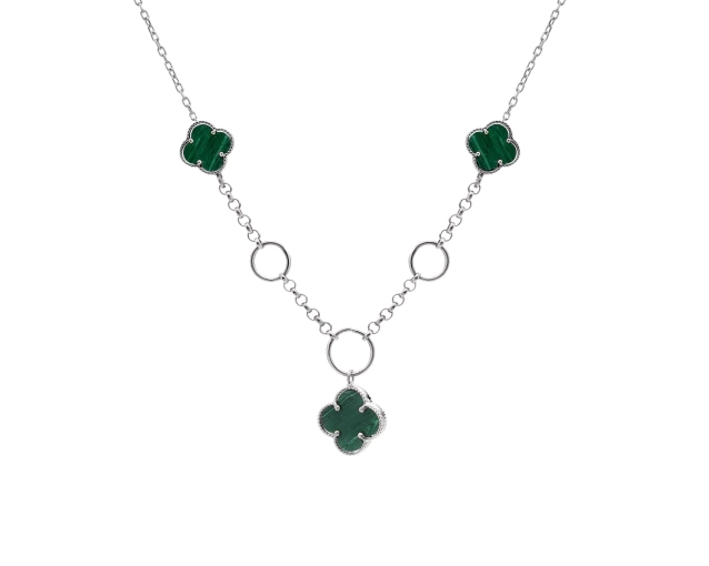 Naszyjnik srebrny z trzema czarnymi koniczynkami