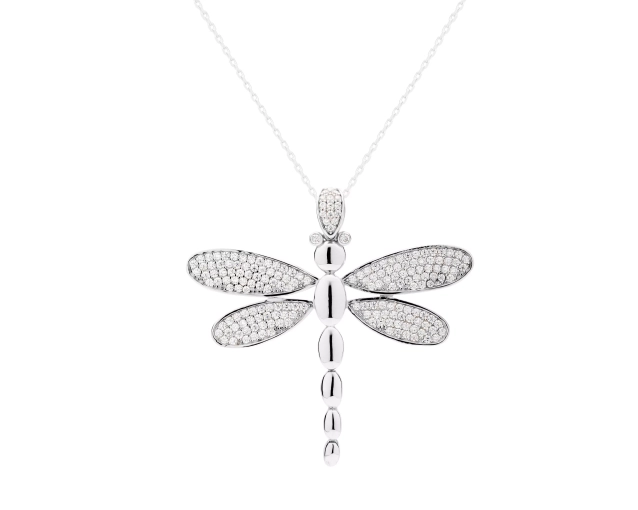 Zawieszka srebrna ważka z białymi cyrkoniami