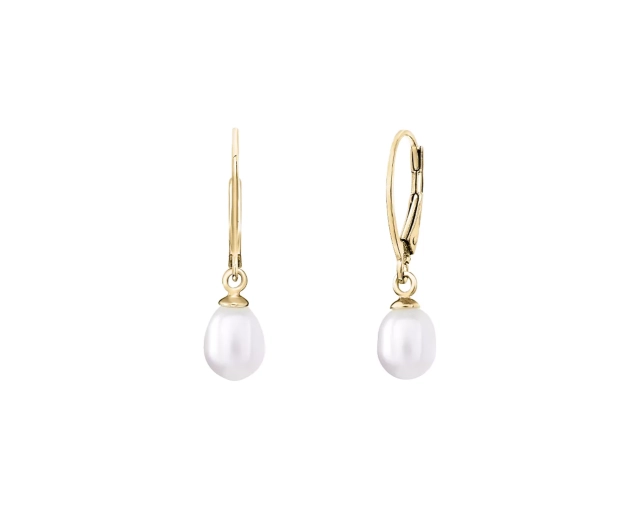 Kolczyki srebrne z białą perłą pozłacane