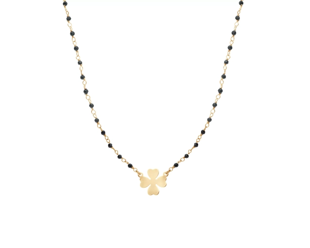 Naszyjnik srebrny z czterolistną koniczynką i czarnymi cyrkoniami