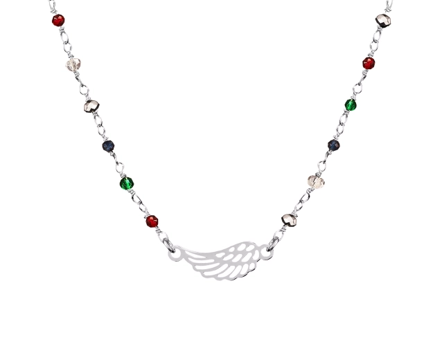 Naszyjnik srebrny skrzydło z koralikami
