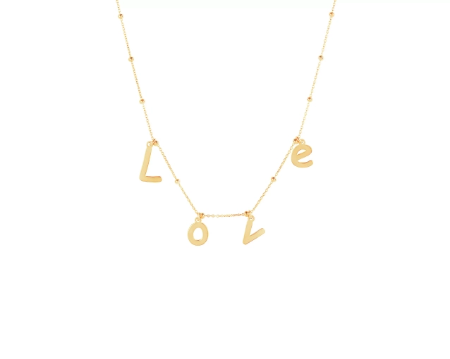 Naszyjnik srebrny z napisem LOVE pozłacany