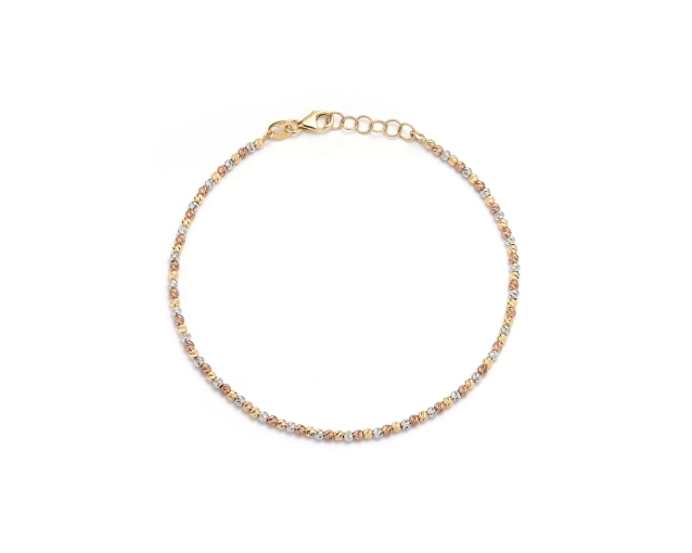 Bransoletka z białego i żółtego złota łańcuszkowa kulkowa