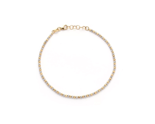 Bransoletka z białego i żółtego złota łańcuszkowa kulkowa