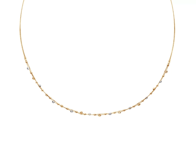 Naszyjnik złoty na podwójnej sztywnej lince z dwukolorowymi kuleczkami