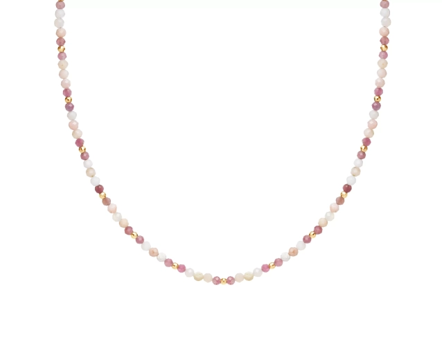 Naszyjnik srebrny z pozłacanymi kulkami i koralikami z kamienia w ciepłych odcieniach