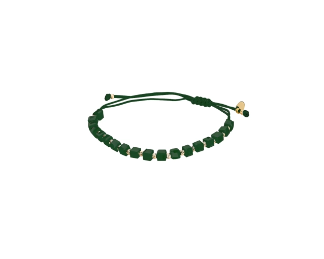 Bransoletka złota sznurkowa zielona z kamieniami naturalnymi