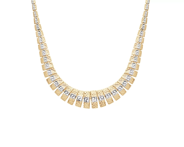 Naszyjnik złoty segmentowy dwukolorowy płaski kolia złota z tłoczonym wzorem