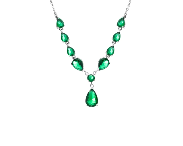 Naszyjnik srebrny z zielonymi cyrkoniami
