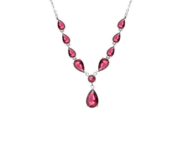 Naszyjnik srebrny z różowymi cyrkoniami