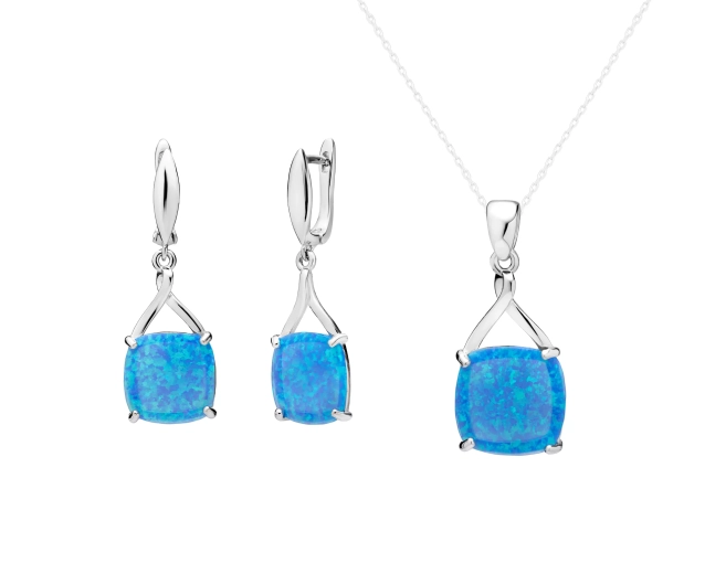 Komplet srebrny kwadrat z niebieskim opalem