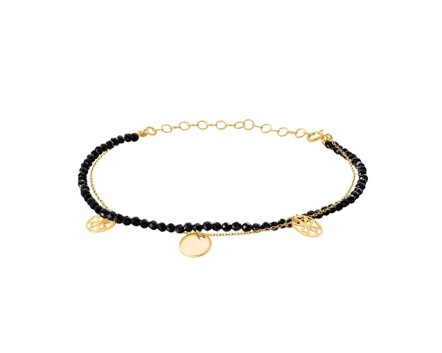 Bransoletka srebrna z onyksem i zawieszkami pozłacana