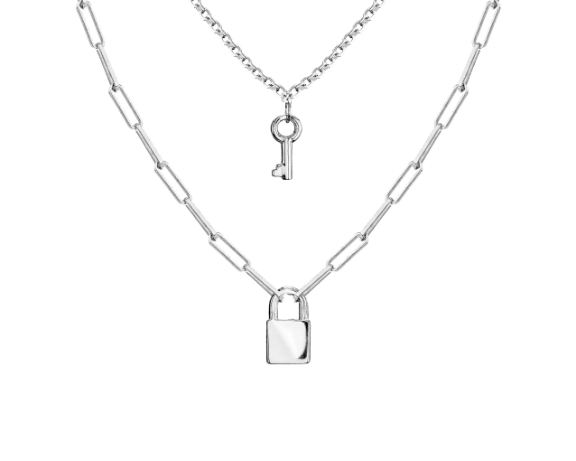 Naszyjnik srebrny kłódka i kluczyk splot Ankier
