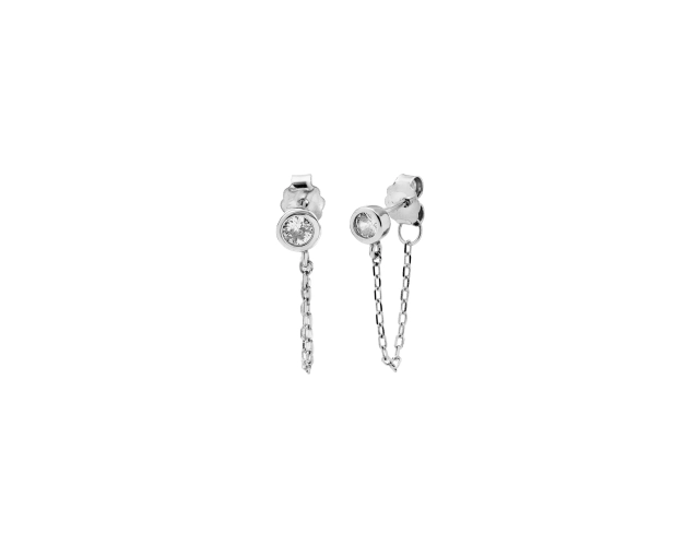 Kolczyki srebrne z cyrkonią łańcuszkowe