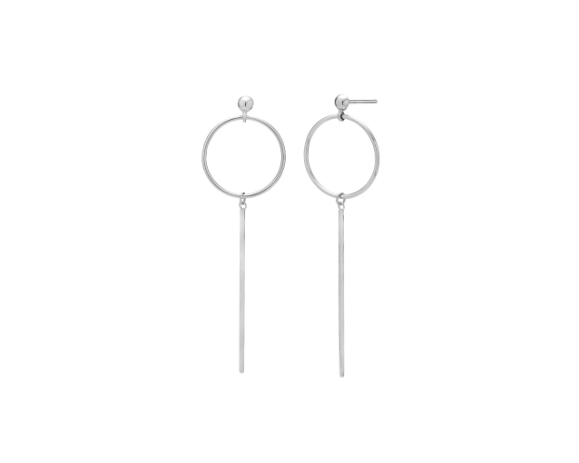 Kolczyki srebrne wiszące na sztyfcie koło z długim pręcikiem