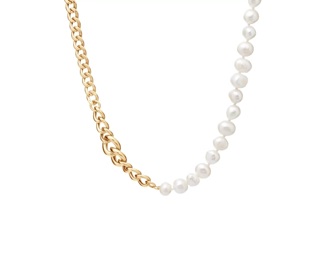 Srebrny pozłacany naszyjnik z białymi perłami