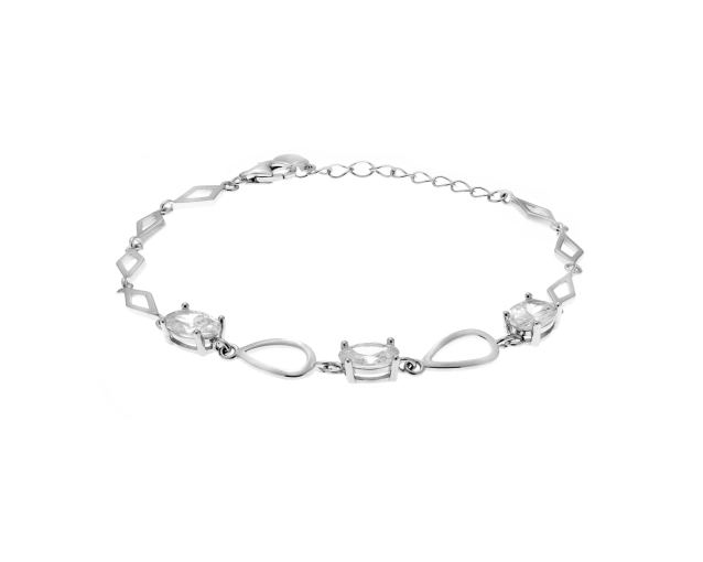 Bransoletka srebrna łańcuszkowa z trzema dużymi cyrkoniami