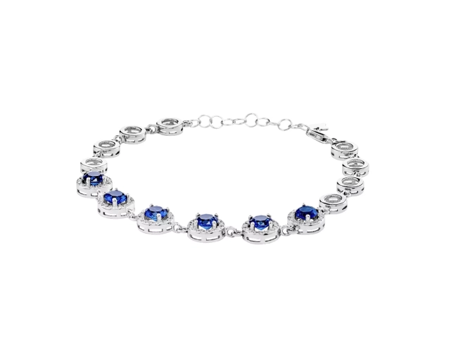 Bransoletka srebrna z granatowymi i białymi cyrkoniami