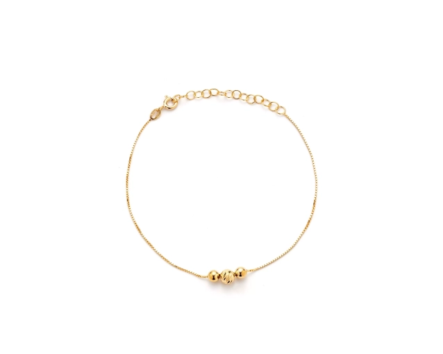 Bransoletka srebrna pozłacana z trzema małymi kuleczkami