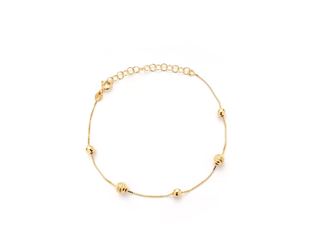 Bransoletka srebrna pozłacana z pięcioma kulkami