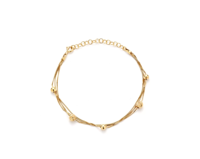 Bransoletka srebrna pozłacana potrójna z kulkami