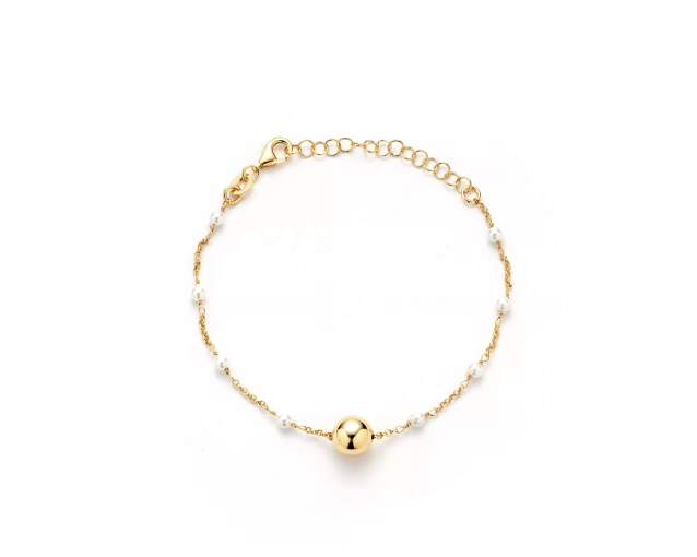 Bransoletka srebrna pozłacana z perłami i kulką