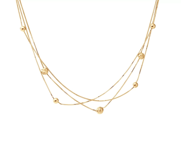 Naszyjnik srebrny pozłacany potrójny z kulkami