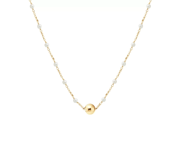 Naszyjnik srebrny pozłacany z perłami i kulką