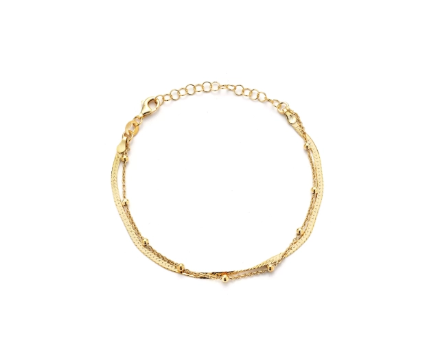 Bransoletka srebrna podwójna z kulkami pozłacana