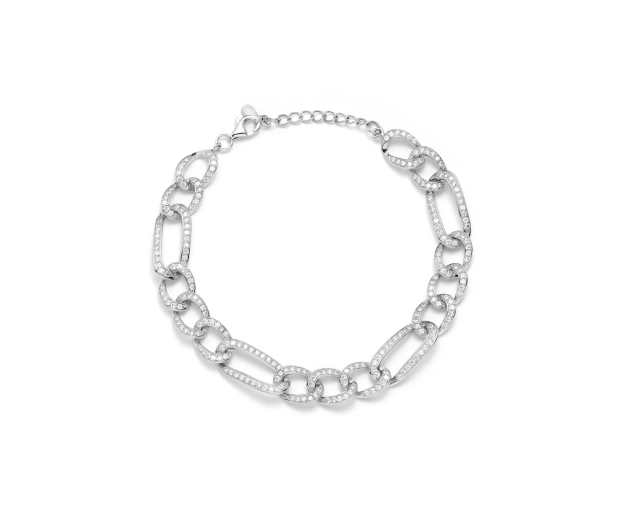 Bransoletka srebrna splot Figaro z cyrkoniami