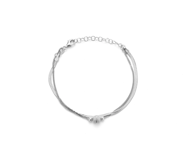 Bransoletka srebrna podwójna z trzema kulkami