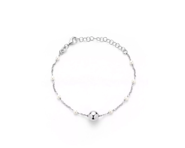 Bransoletka srebrna z perłami i kulką