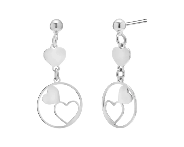 Kolczyki srebrne wiszące z sercami