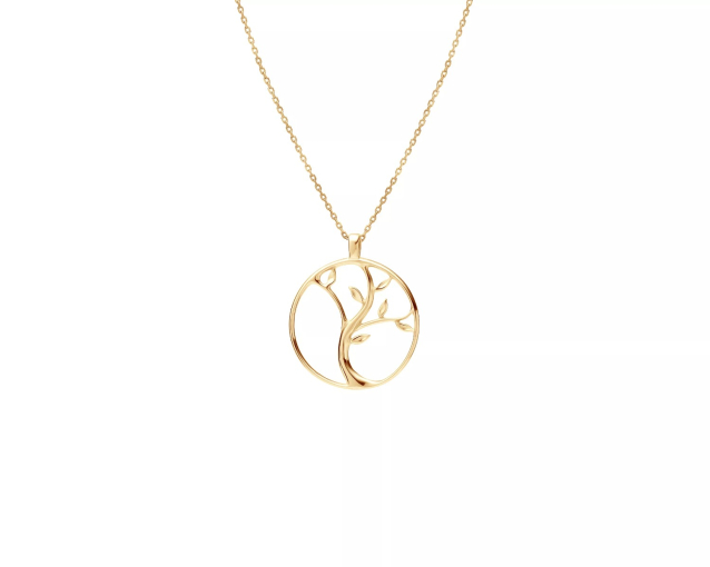 Naszyjnik srebrny pozłacany z okrągłym wisiorkiem z motywem młodego drzewka