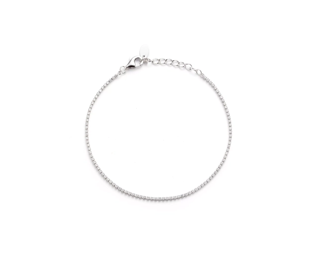 Bransoletka srebrna z białymi cyrkoniami i karabińczykiem