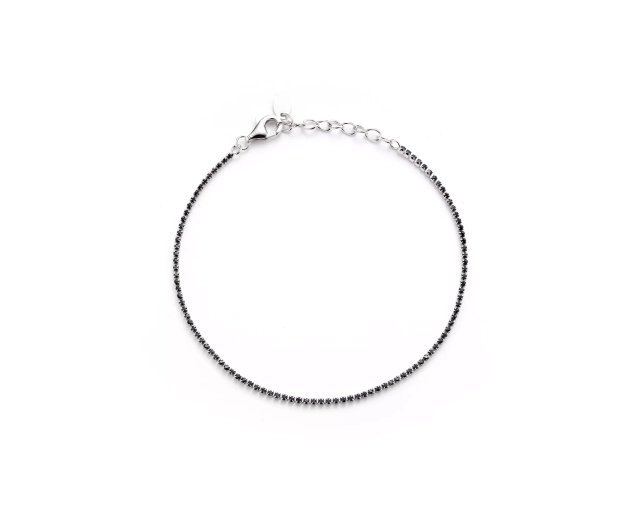 Bransoletka srebrna z czarnymi cyrkoniami i karabińczykiem