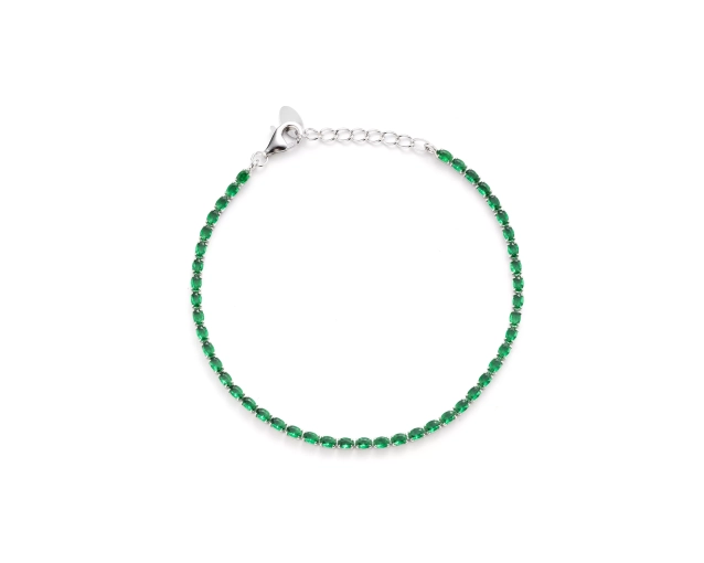 Bransoletka srebrna z zielonymi prostokątnymi cyrkoniami