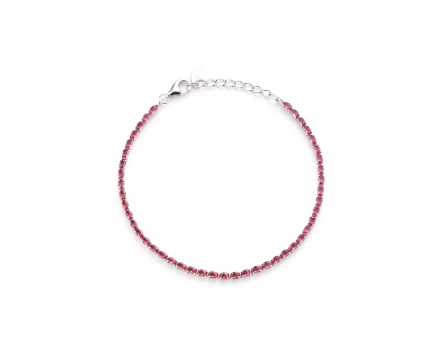 Bransoletka srebrna z różowymi prostokątnymi cyrkoniami