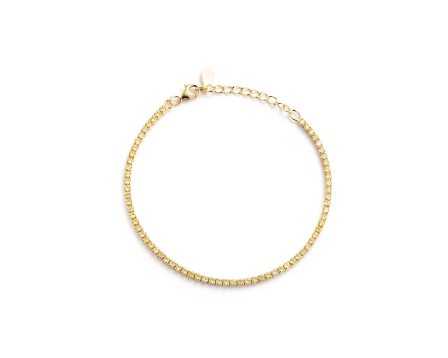 Pozłacana bransoletka tenis z żółtymi cyrkoniami i karabińczykiem