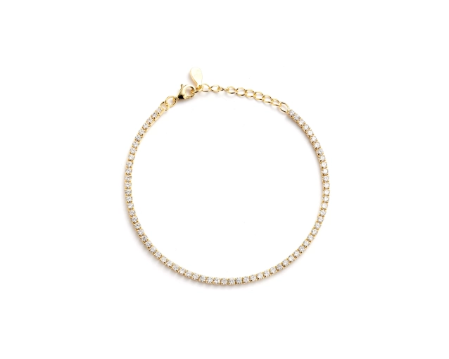 Pozłacana bransoletka tenis z białymi cyrkoniami i karabińczykiem