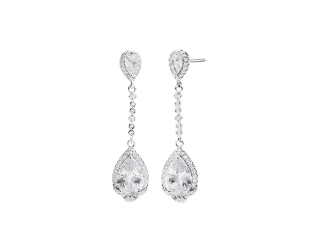 Wiszące srebrne kolczyki z łezką i cyrkoniami