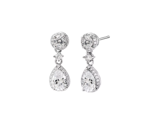 Kolczyki srebrne z okrągłą i łezkowatą cyrkonią wysadzane drobnymi kamieniami