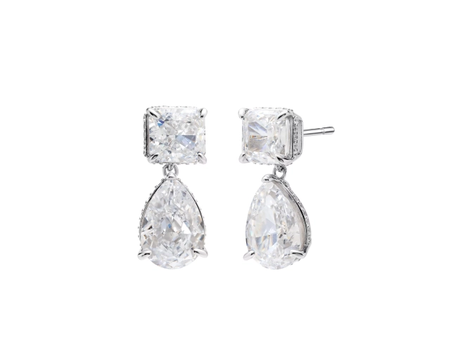 Kolczyki srebrne z kwadratową i łezkowatą cyrkonią