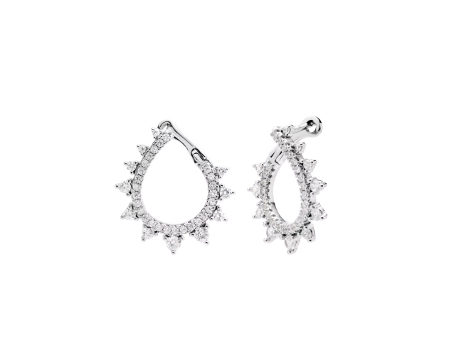 Kolczyki srebrne okrągłe z trójkątnymi cyrkoniami i zapięciem na zatrzask