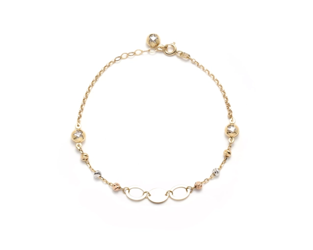 Bransoletka złota z kuleczkami trójkolorowa