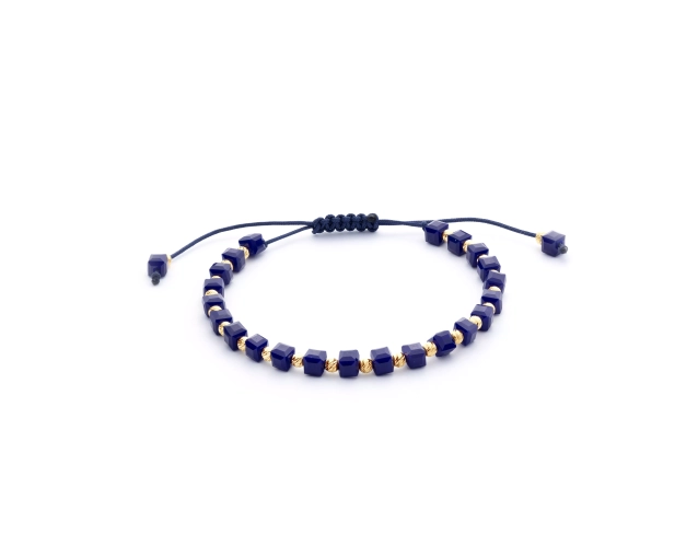 Bransoletka srebrna sznurkowa z granatowymi koralikami