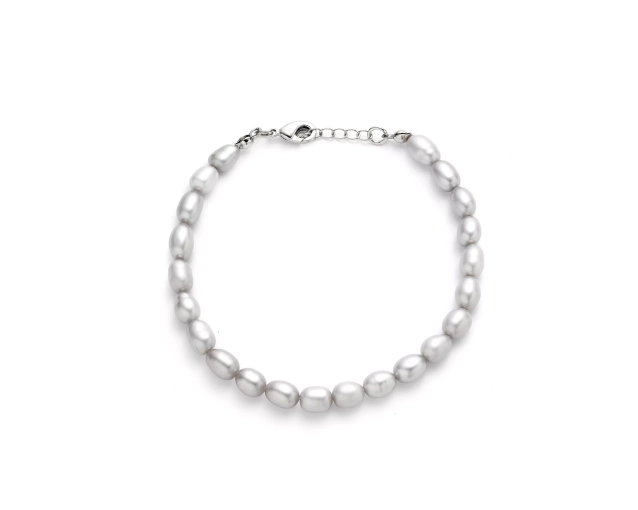 Bransoletka stalowa z szarymi perłami