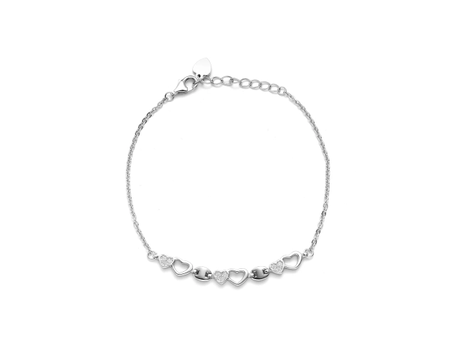 Bransoletka srebrna z sercami i cyrkoniami